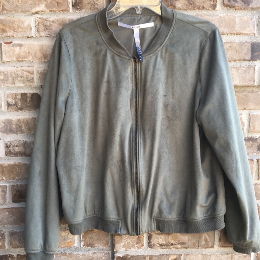 XL Kenzie faux suede Olive athleisure jacket
